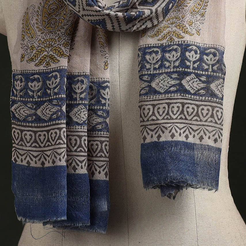 Handloom pure wool natural dyed hand block print bagru