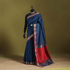 Blue - handloom silk cotton buti maheshwari saree with zari