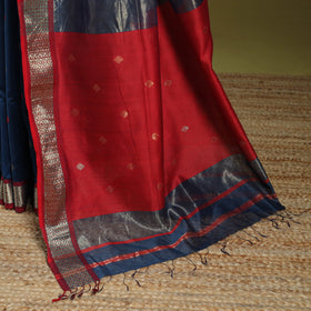 Blue - handloom silk cotton buti maheshwari saree with zari