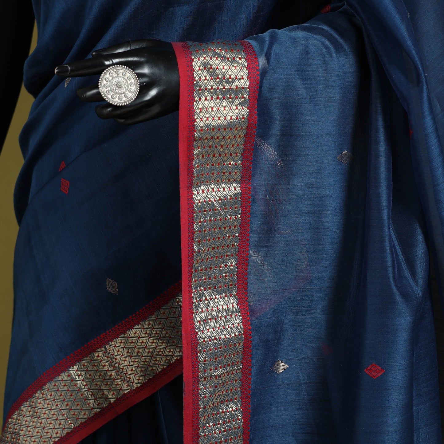 Blue - handloom silk cotton buti maheshwari saree with zari