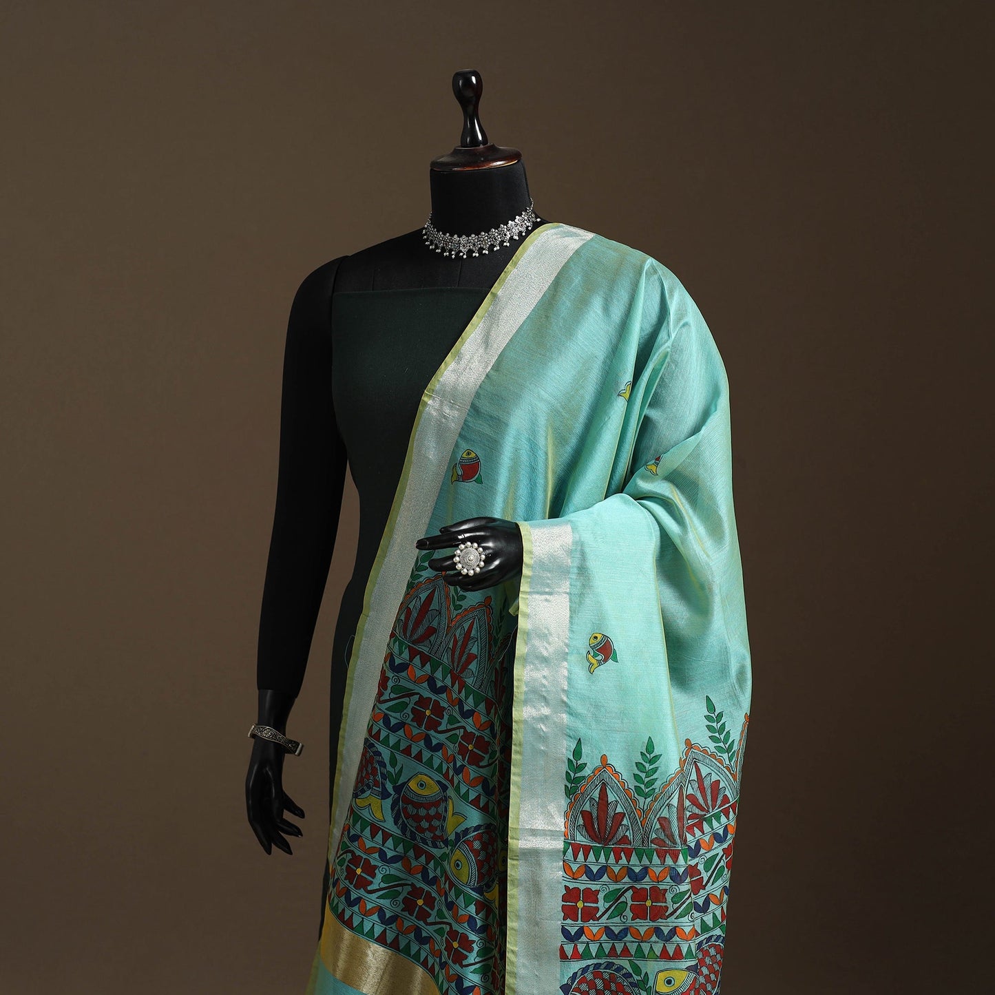 Handloom silk cotton handpainted madhubani dupatta 03