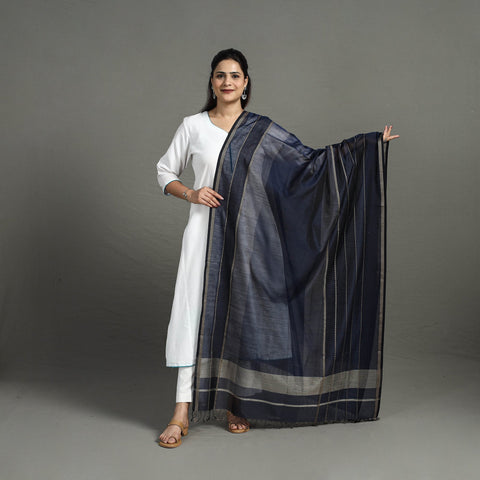Blue - handloom silk cotton maheshwari dupatta 15