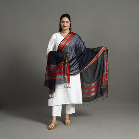 Blue - handloom silk cotton resham border maheshwari