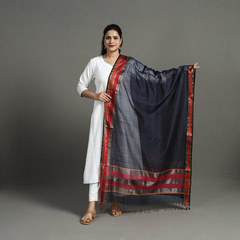 Blue - handloom silk cotton resham border maheshwari