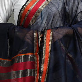 Blue - handloom silk cotton resham border maheshwari