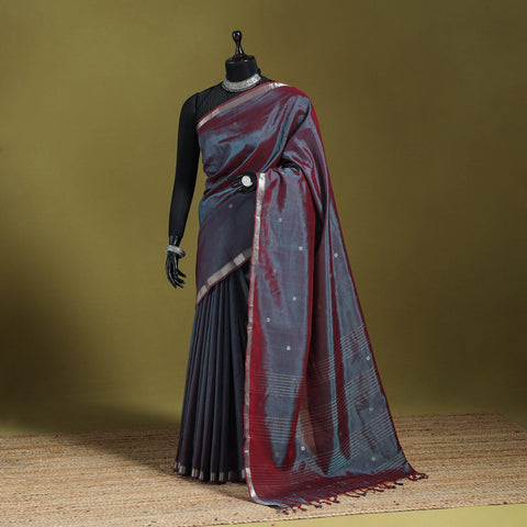 Blue - handloom silk cotton zari border & buti mangalagiri