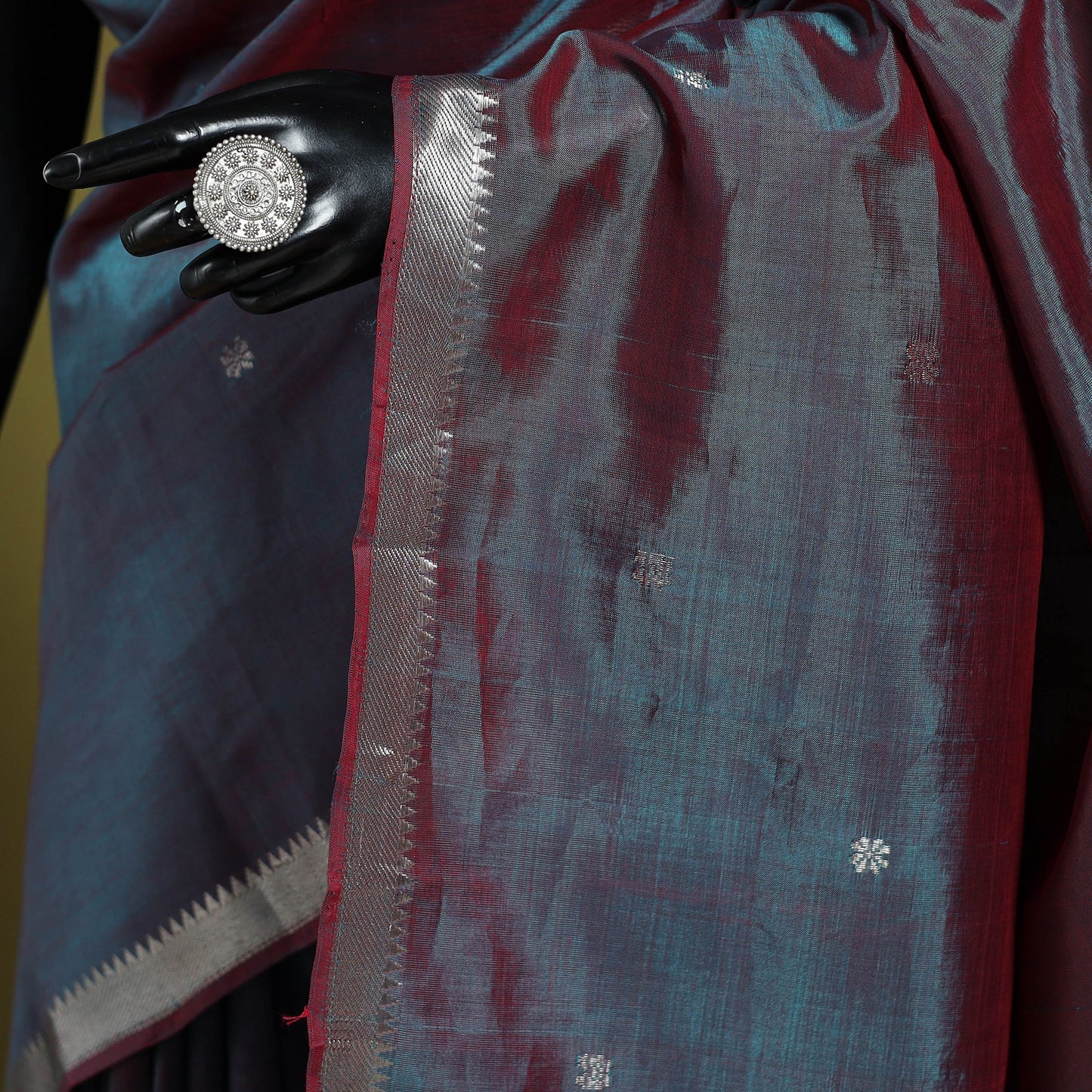 Blue - handloom silk cotton zari border & buti mangalagiri