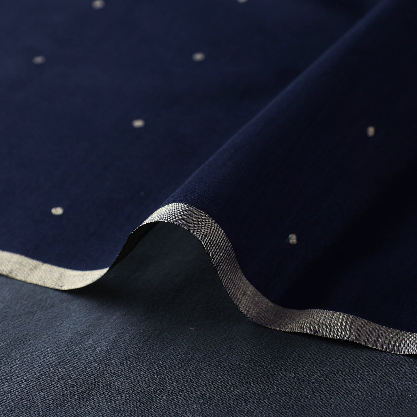 Blue Handloom Silk Cotton Zari Buti Chanderi Fabric