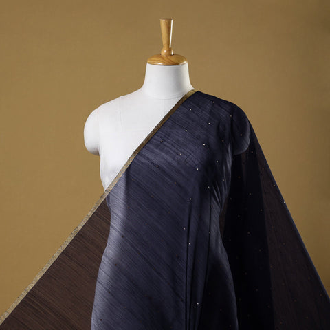 Blue Handloom Silk Cotton Zari Buti Chanderi Fabric
