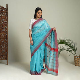Buy Blue Handloom Thread Buti Chanderi Cotton Saree