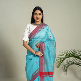 Buy Blue Handloom Thread Buti Chanderi Cotton Saree