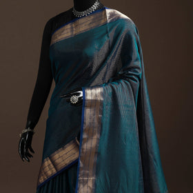 Blue - handloom tissue zari maheshwari saree with border 29