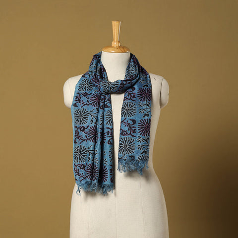 Blue - handloom tussar silk bengal kantha handwork stole 03