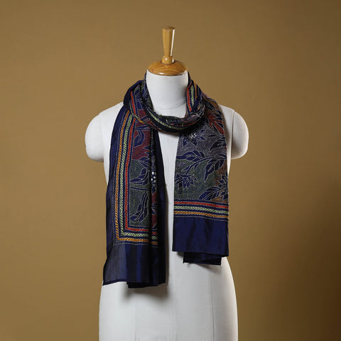 Blue - handloom tussar silk bengal kantha work stole 03