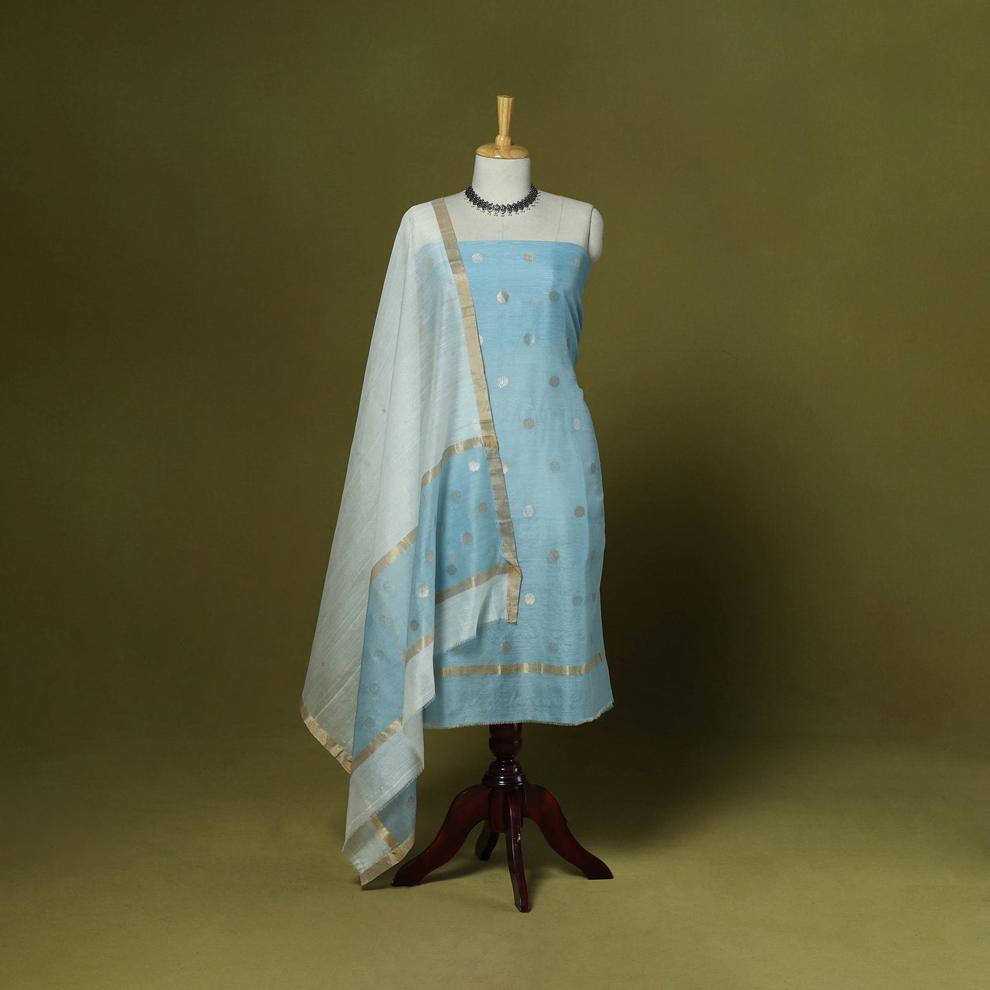 Handloom zari buti chanderi silk 2pc unstitched dress