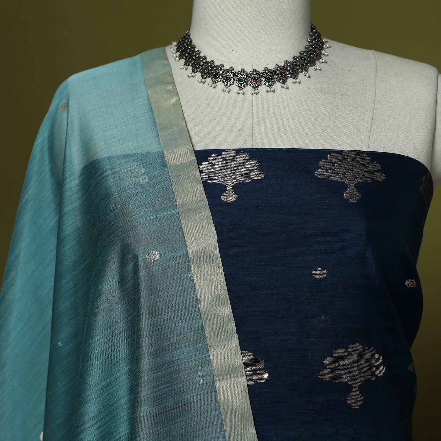 Handloom zari buti chanderi silk 2pc unstitched dress