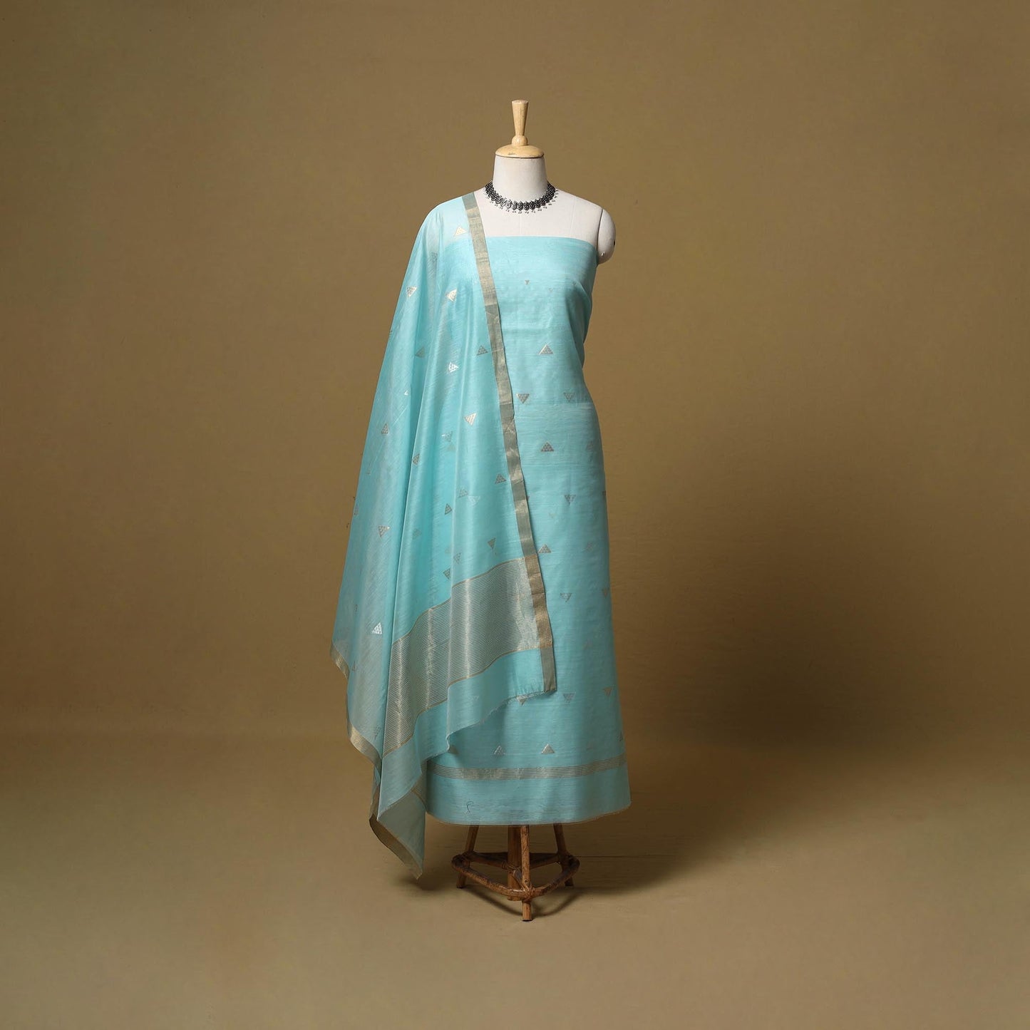 Handloom zari buti chanderi silk 2pc unstitched dress