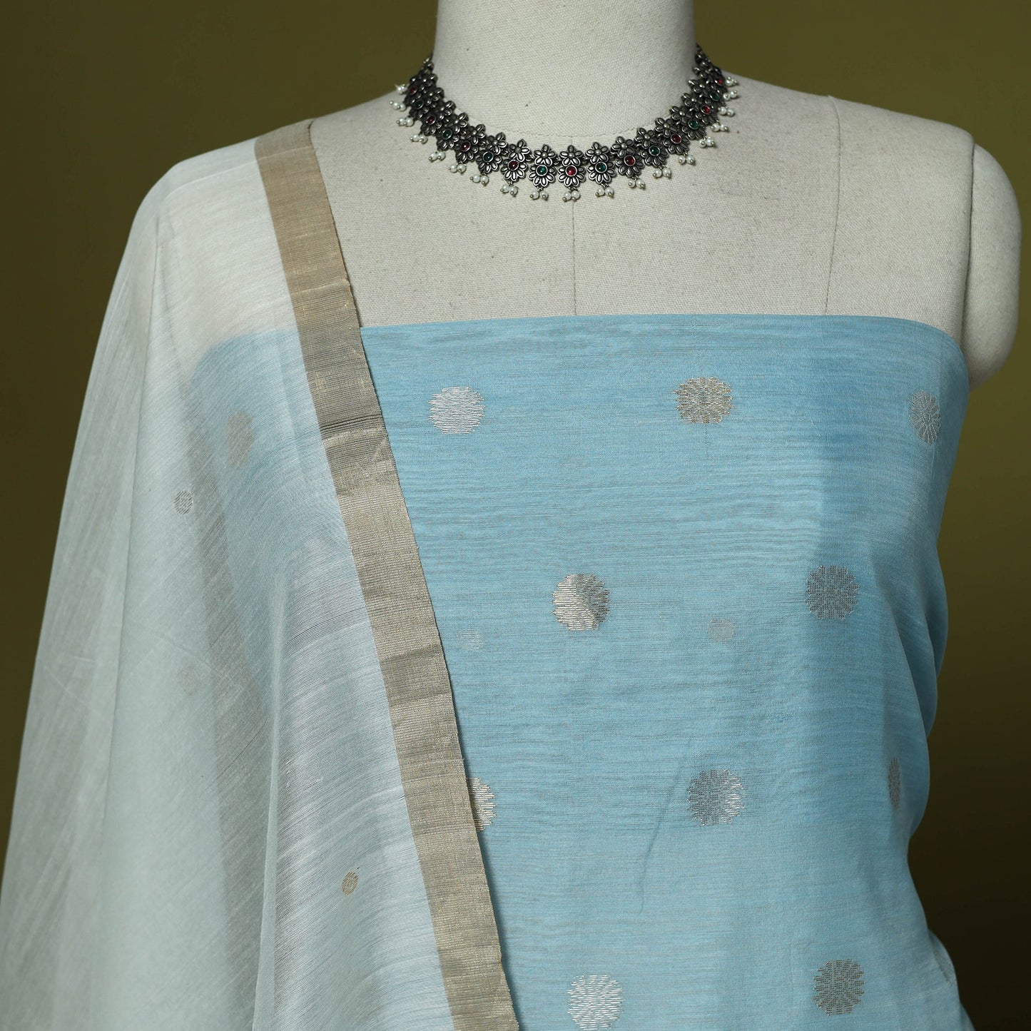 Handloom zari buti chanderi silk 2pc unstitched dress