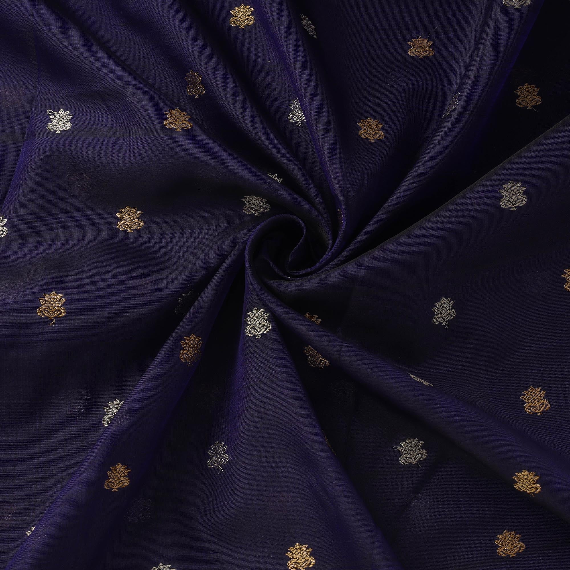 Buti Rug Mage Blue Handloom Zari Buti Pure Chanderi Silk Fabric