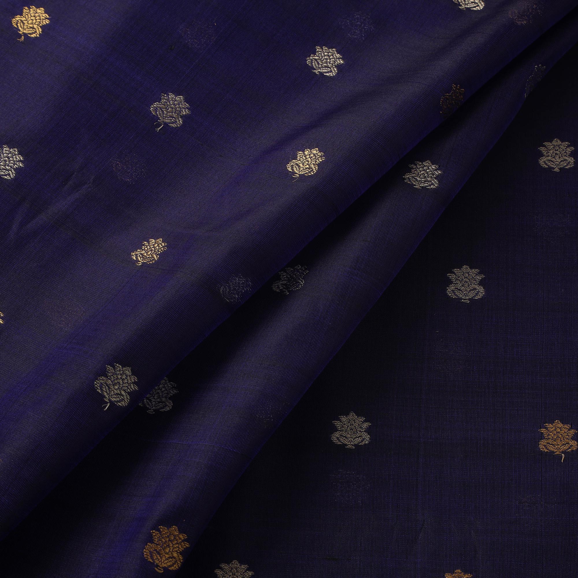 Buti Rug Mage Blue Handloom Zari Buti Pure Chanderi Silk Fabric