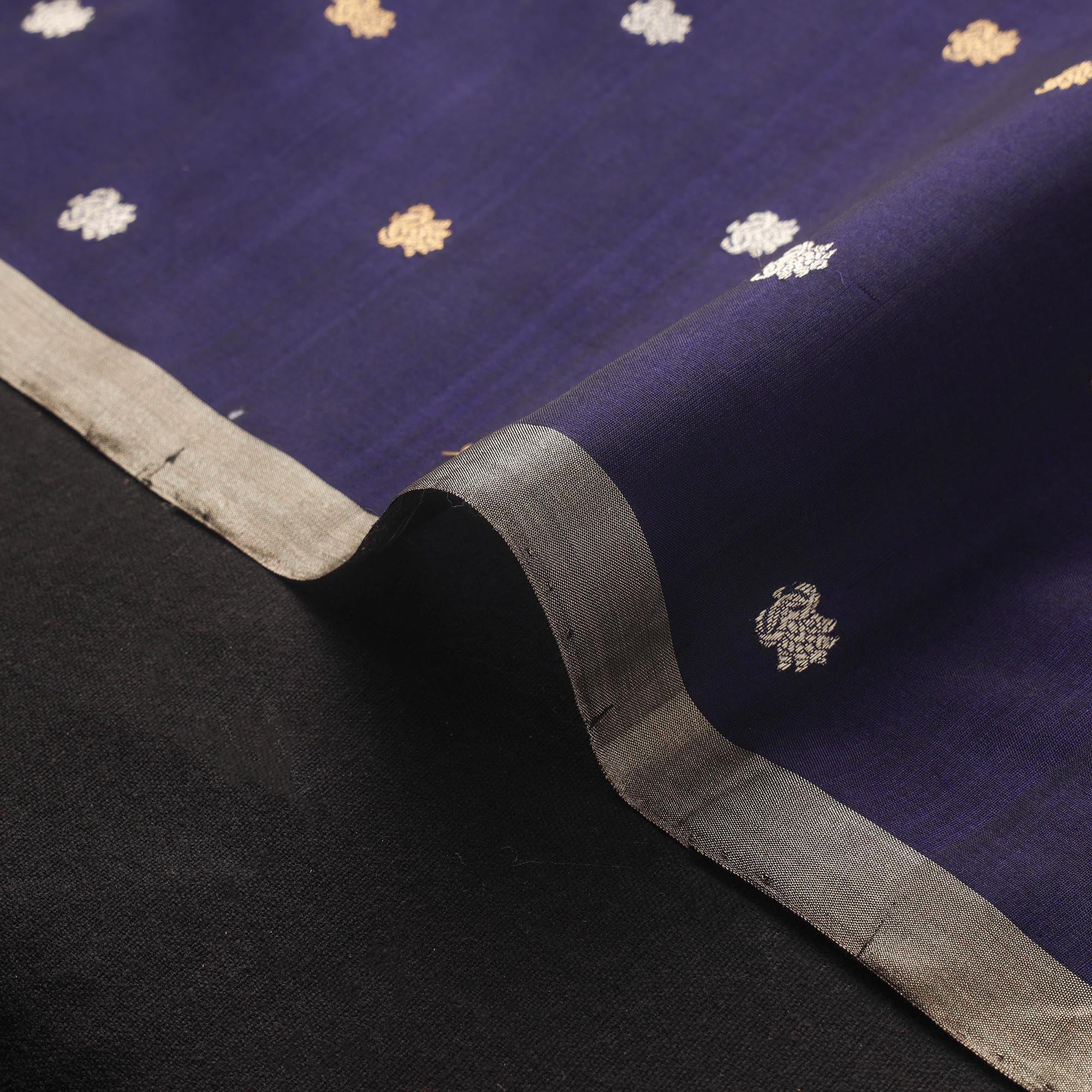 Buti Rug Mage Blue Handloom Zari Buti Pure Chanderi Silk Fabric