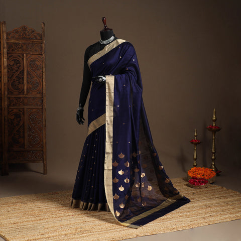 Blue - handloom zari work chanderi silk saree 01