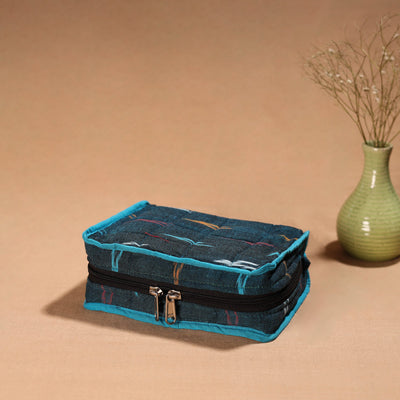 Blue Handmade 4 Pockets Cotton Jewellery Bag