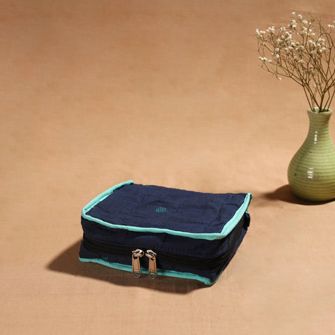 Blue Handmade 4 Pockets Cotton Jewellery Bag