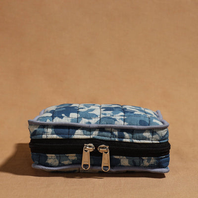 Blue Handmade 4 Pockets Cotton Jewelry Bag 