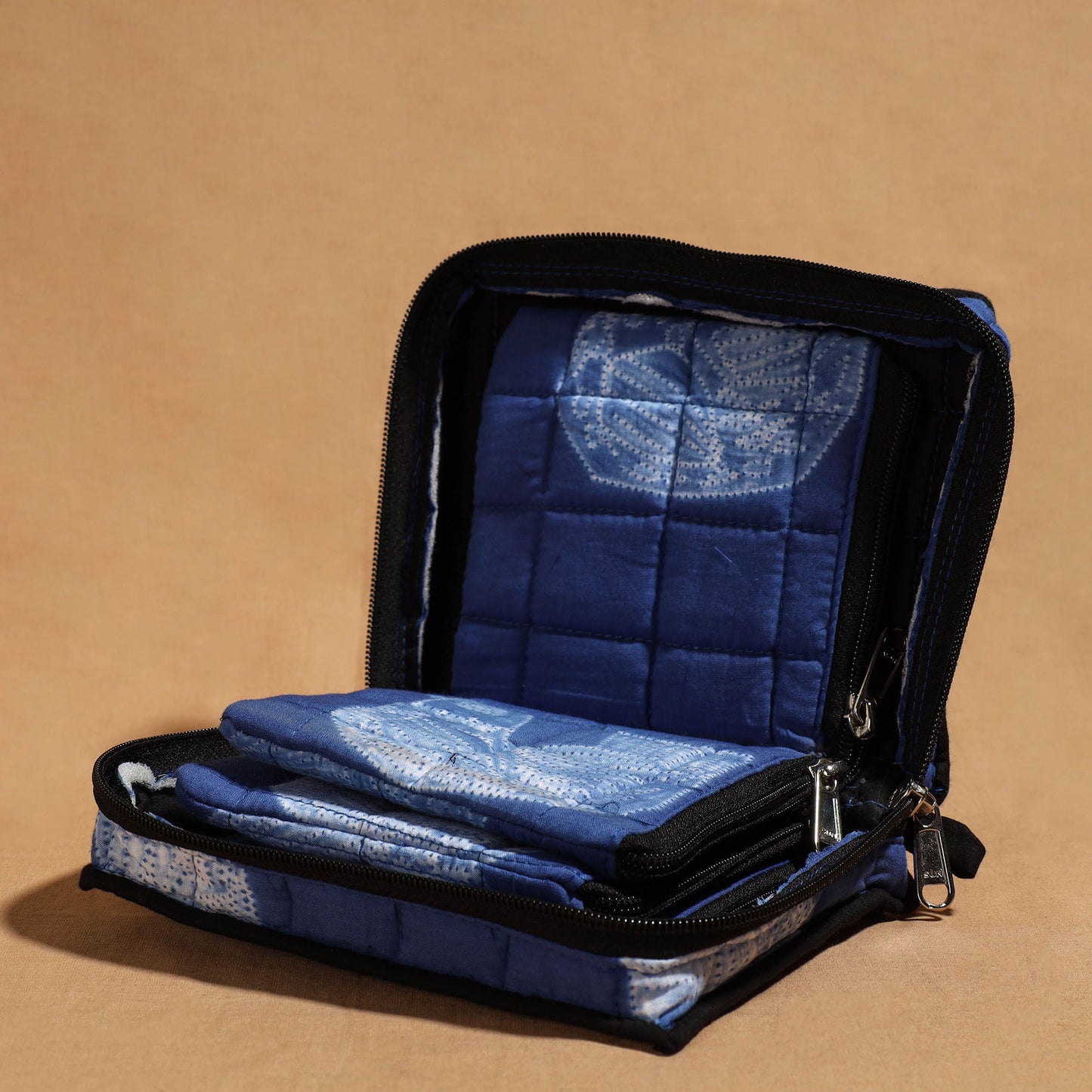 Blue Handmade 4 Pockets Cotton Jewelry Bag