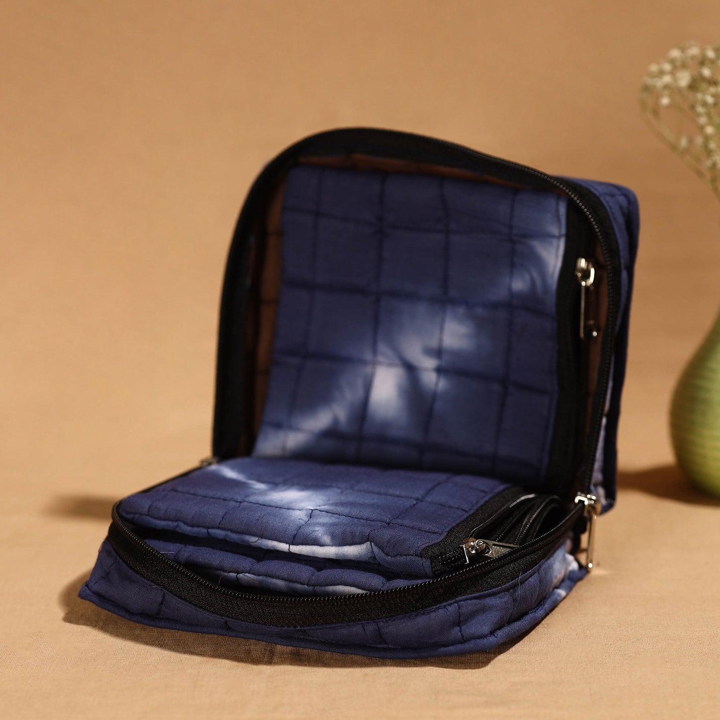 Blue Handmade 4 Pockets Cotton Jewelry Bag