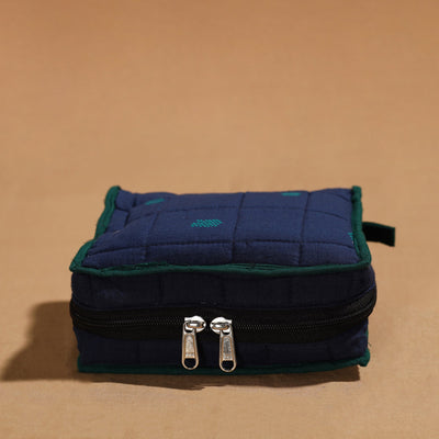 Blue Handmade 4 Pockets Cotton Jewelry Bag
