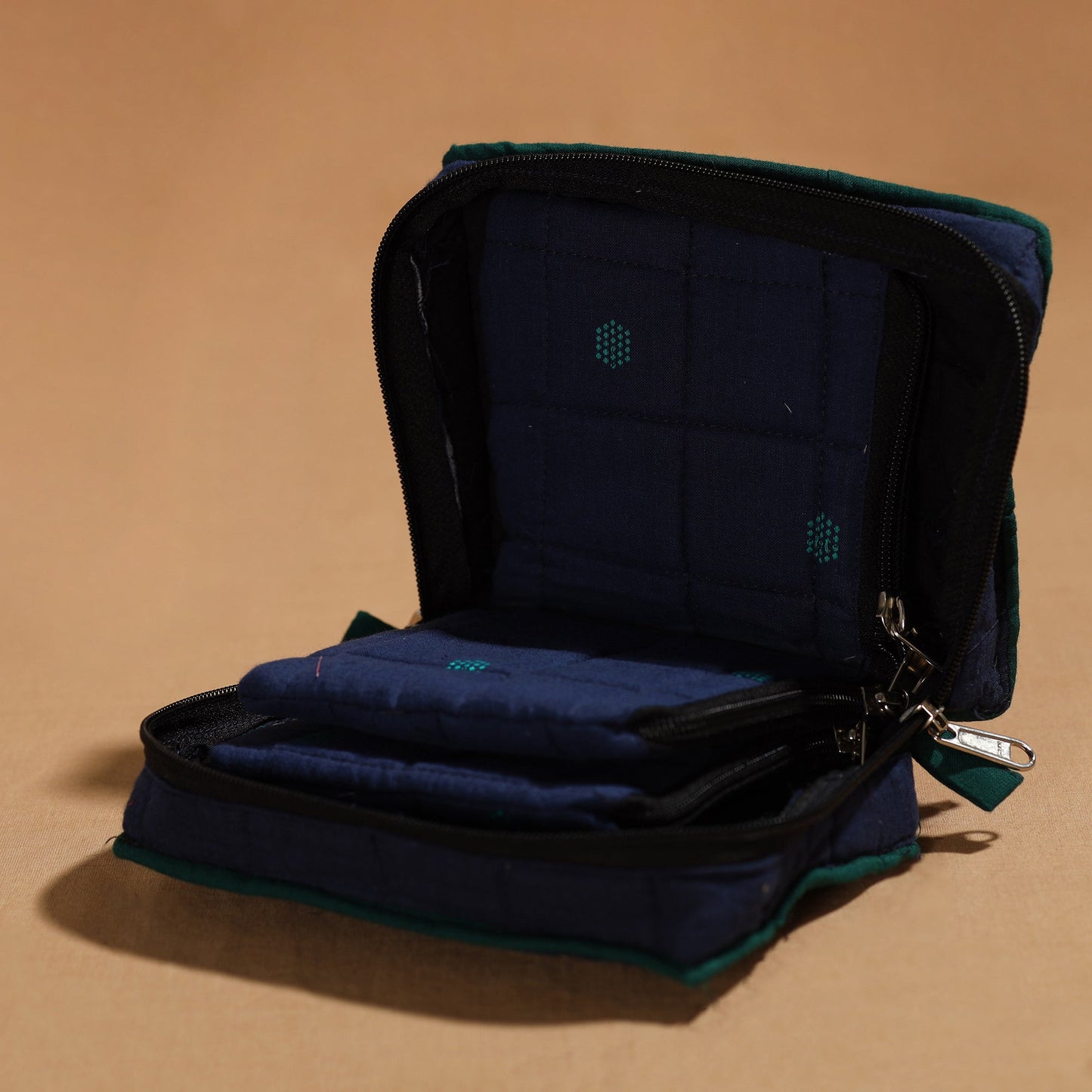 Blue Handmade 4 Pockets Cotton Jewelry Bag