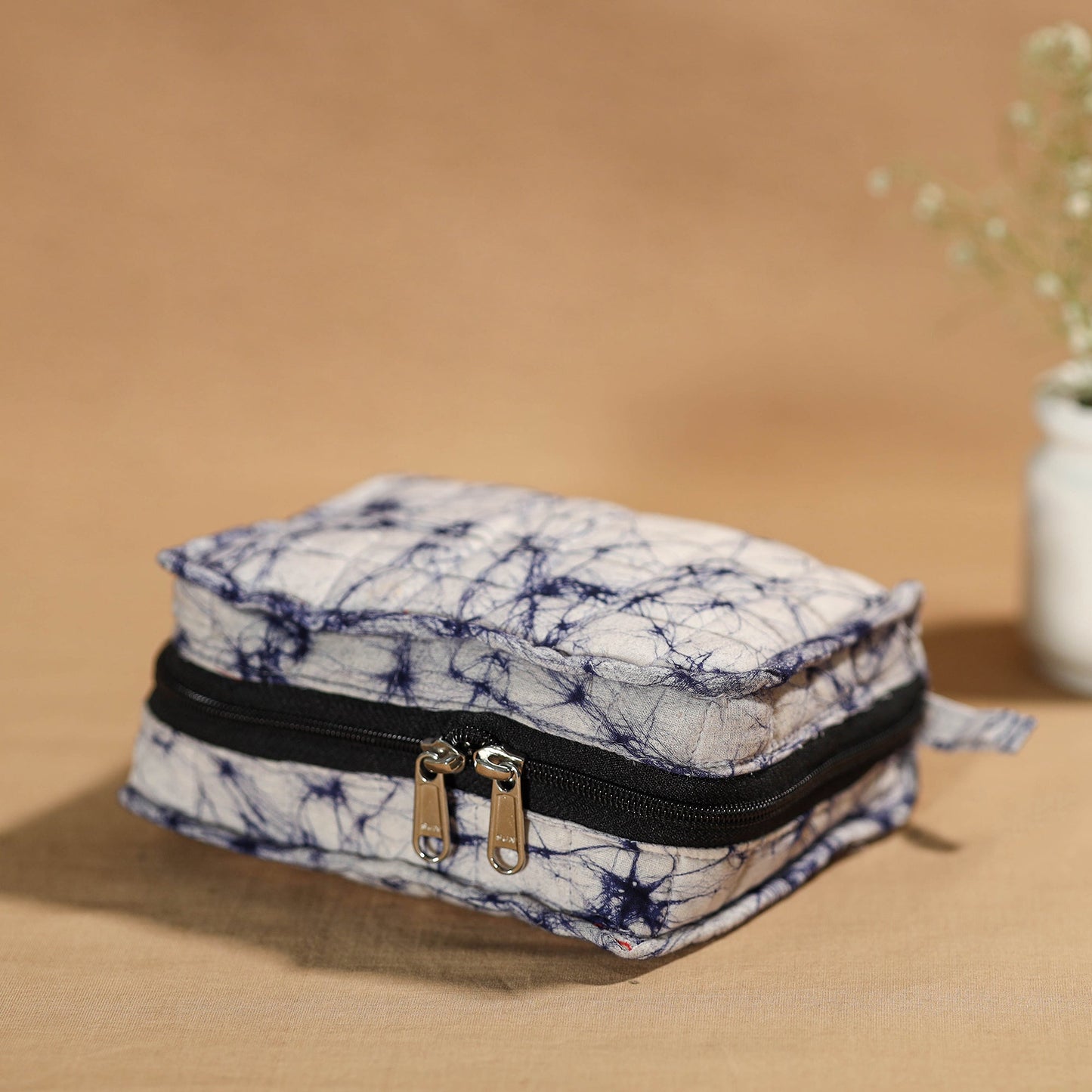 Blue Handmade 4 Pockets Cotton Jewelry Bag 