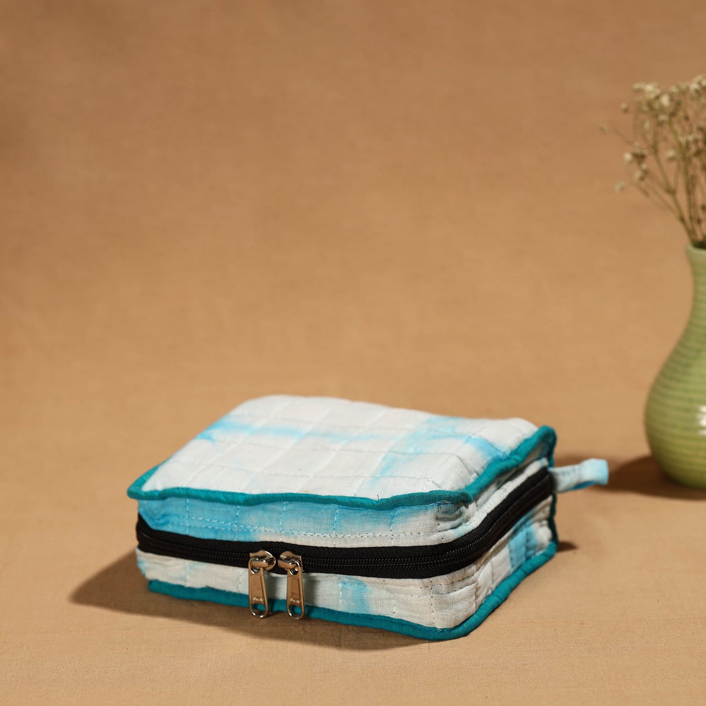 Blue Handmade Cotton Jewelry Bag - 4 Pockets