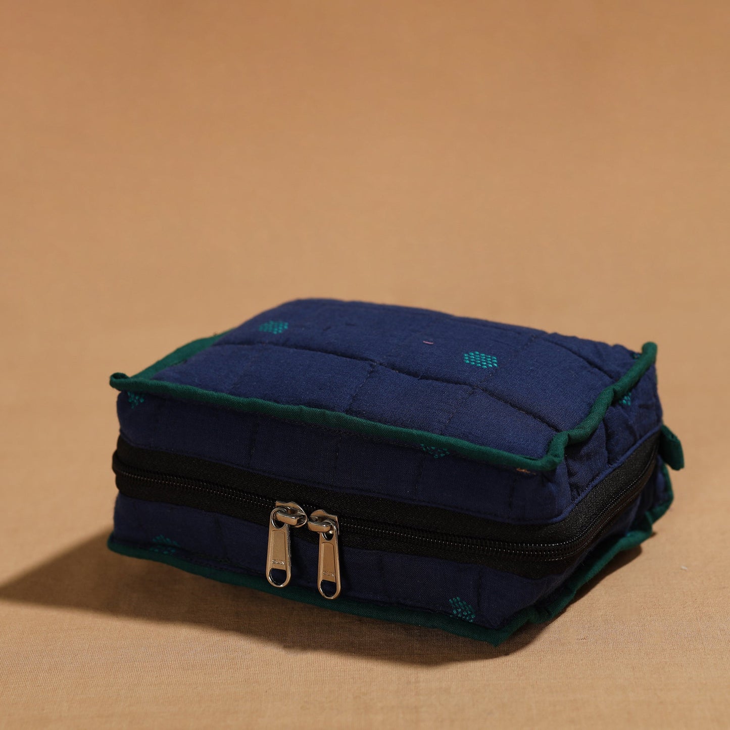 Blue Handmade 4 Pockets Cotton Jewelry Bag