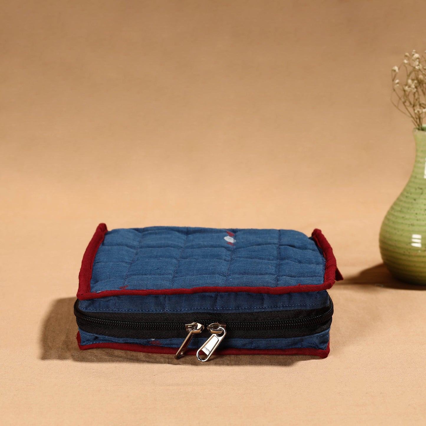 Blue Handmade Cotton Jewelry Organizer Bag for Travel