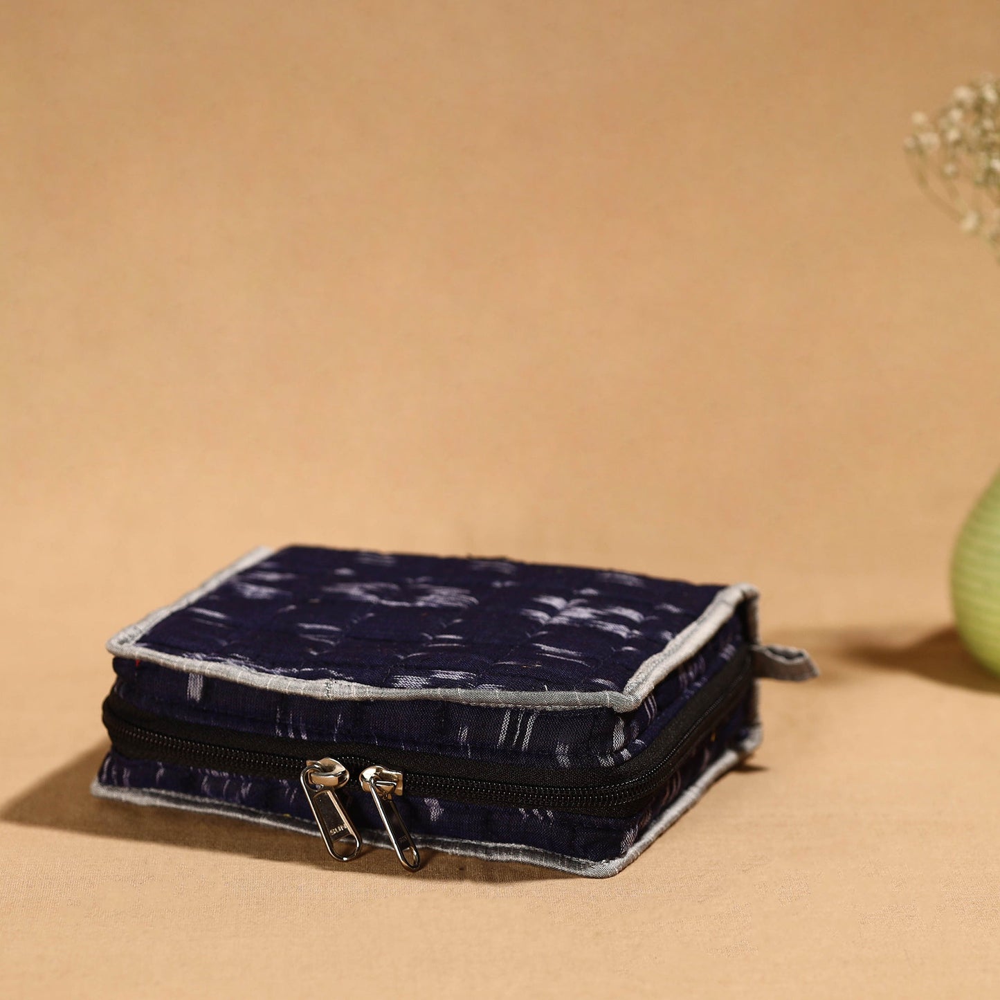 Blue Handmade 4 Pockets Cotton Jewelry Bag 