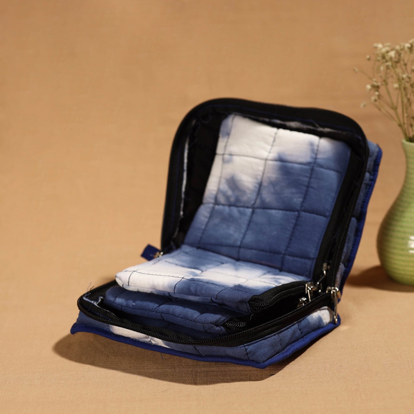 Blue Handmade Cotton Jewelry Bag - 4 Pockets