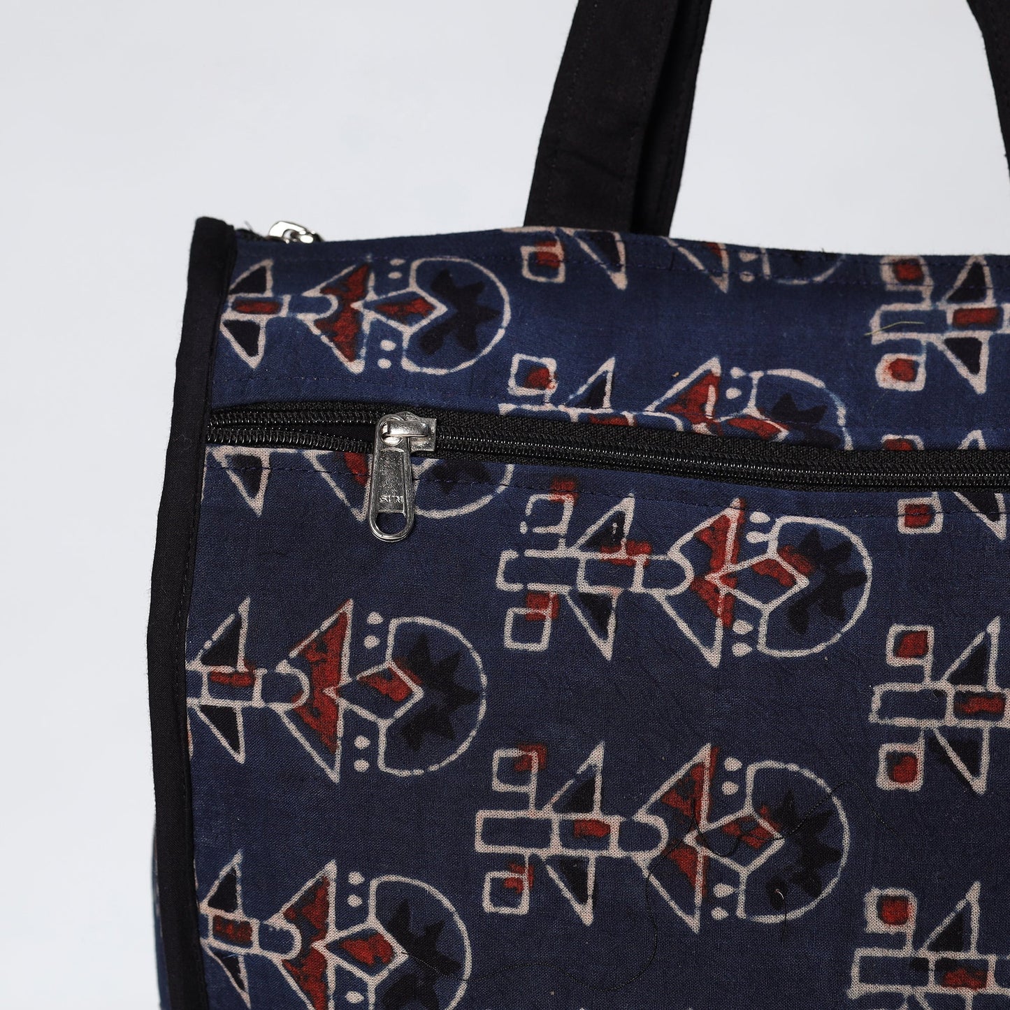 Blue Handmade Ajrakh Block Printed Cotton Shopping Bag 01