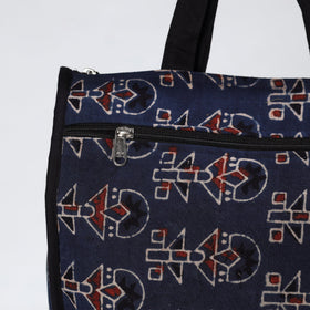 Blue Handmade Ajrakh Block Printed Cotton Shopping Bag 01