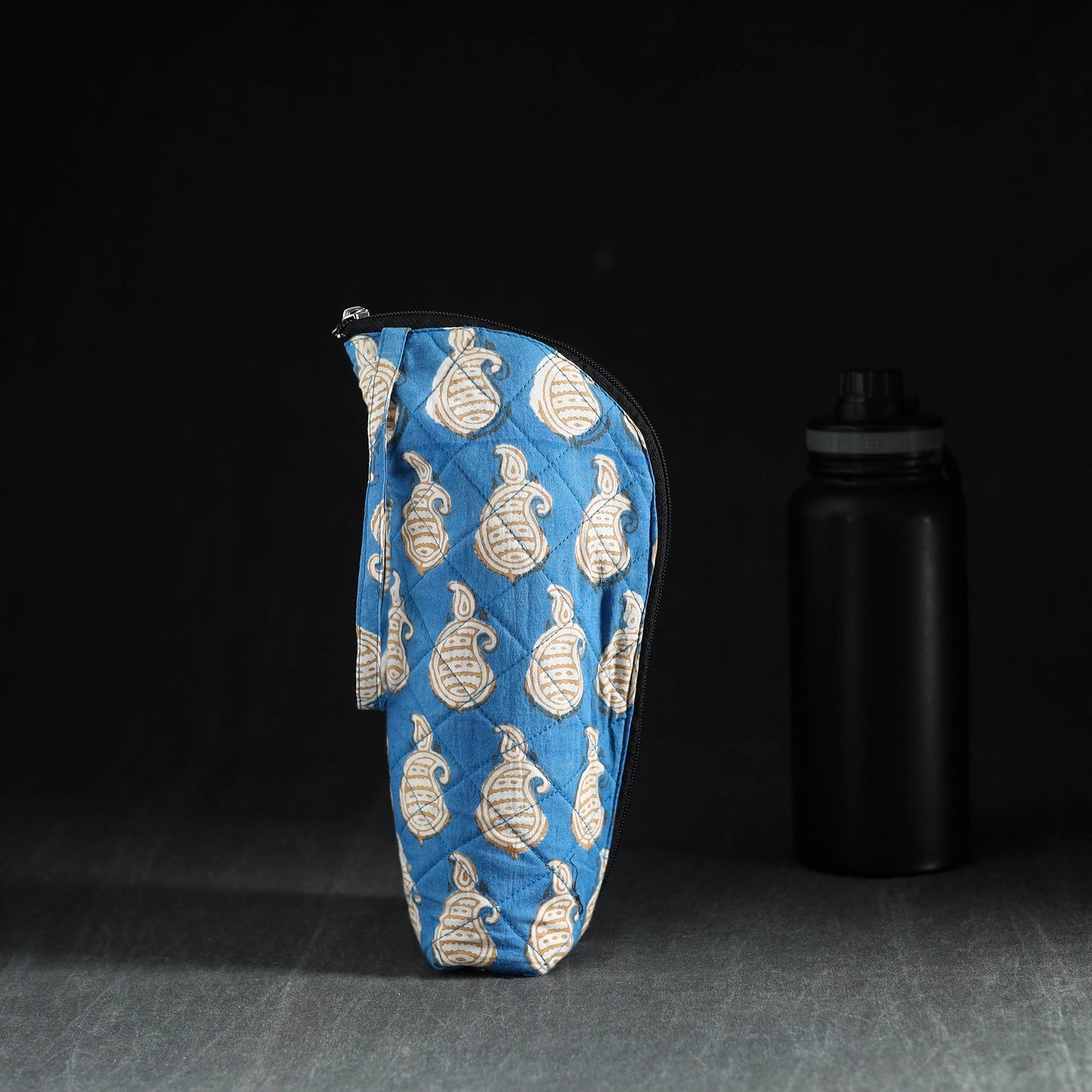 Blue Handmade Cotton 1L Water Bottle Cover