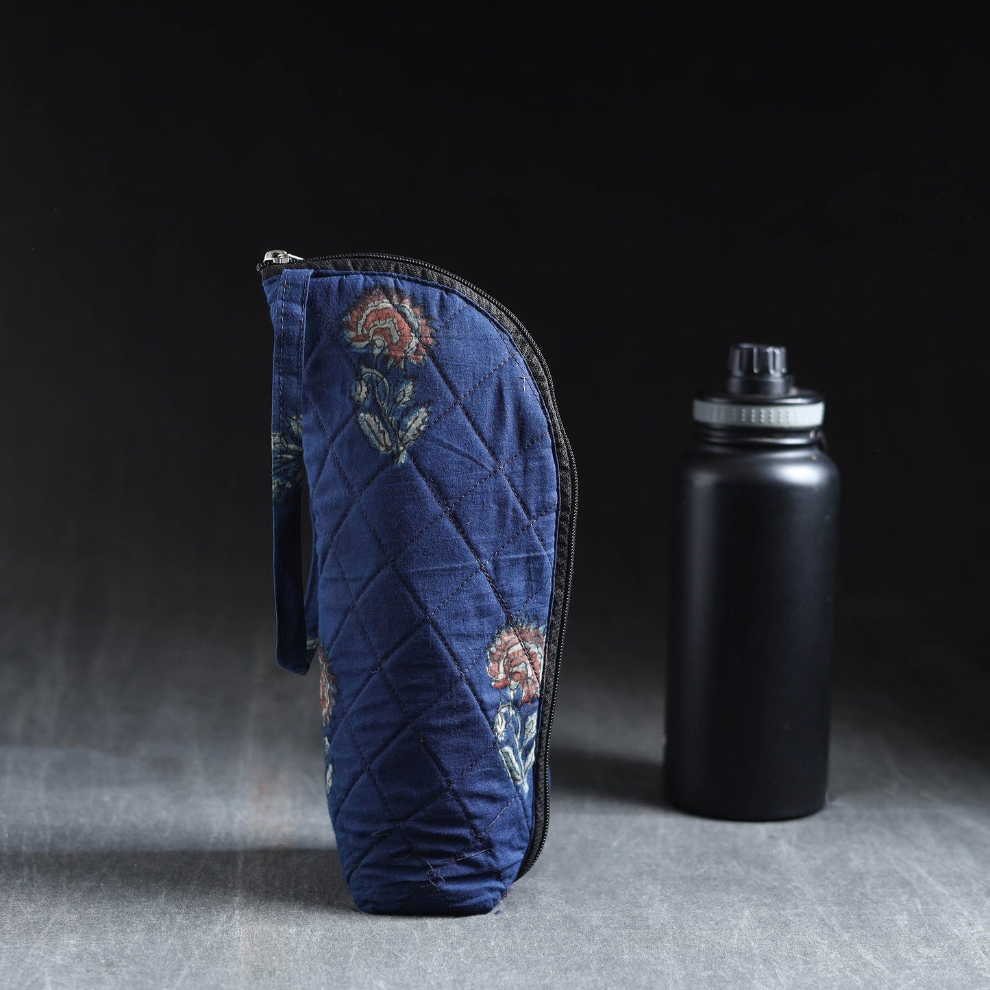 Blue Handmade Cotton 1L Water Bottle Cover