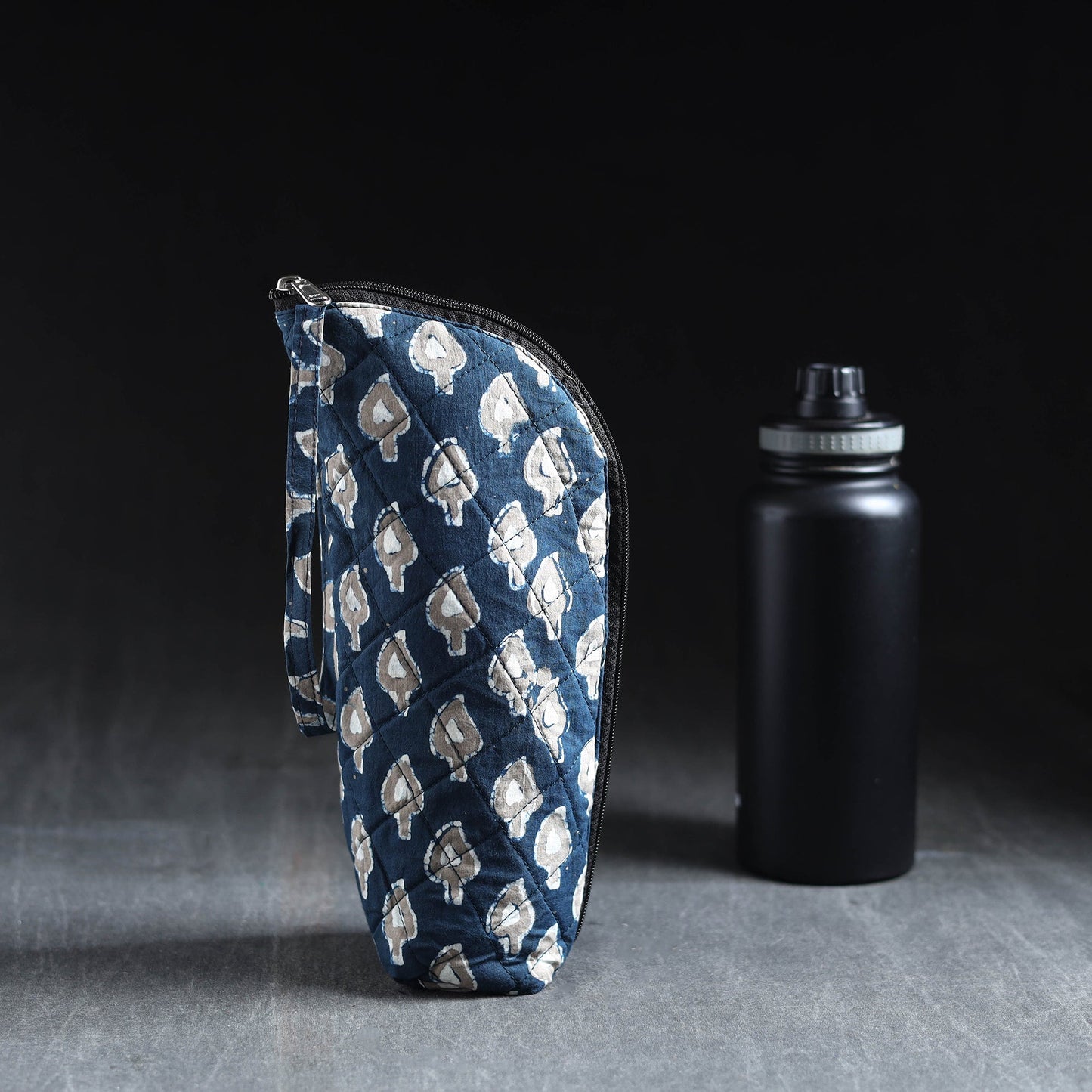 Blue Handmade Cotton 1L Water Bottle Cover
