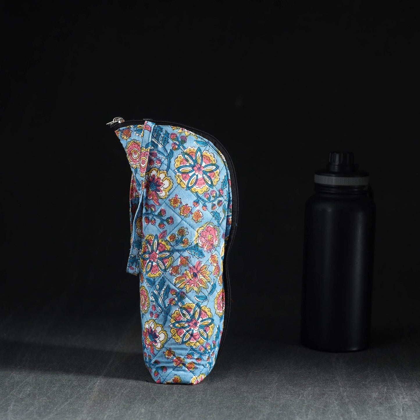 Blue Handmade Cotton 1L Water Bottle Cover
