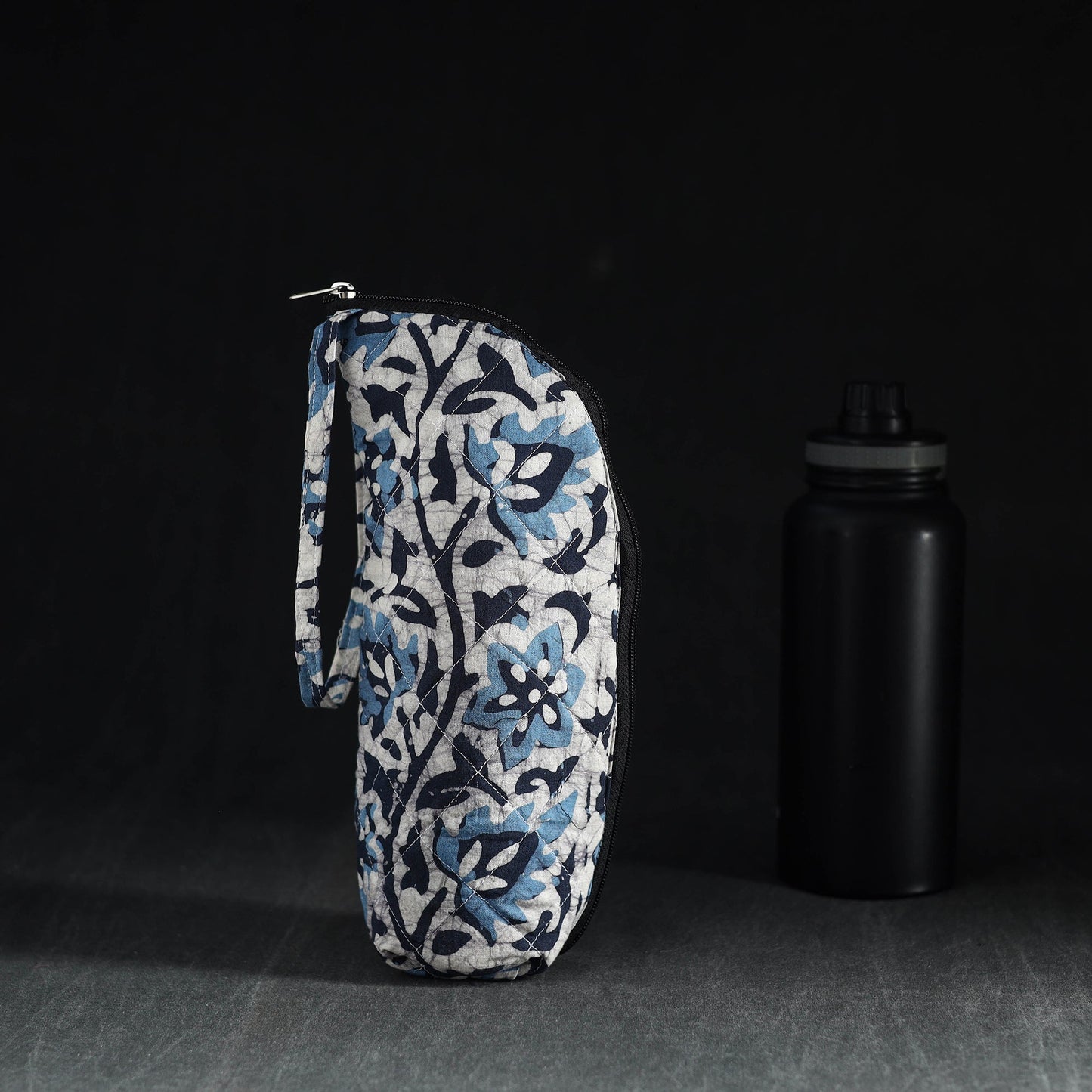 Blue Handmade Cotton 1L Water Bottle Cover