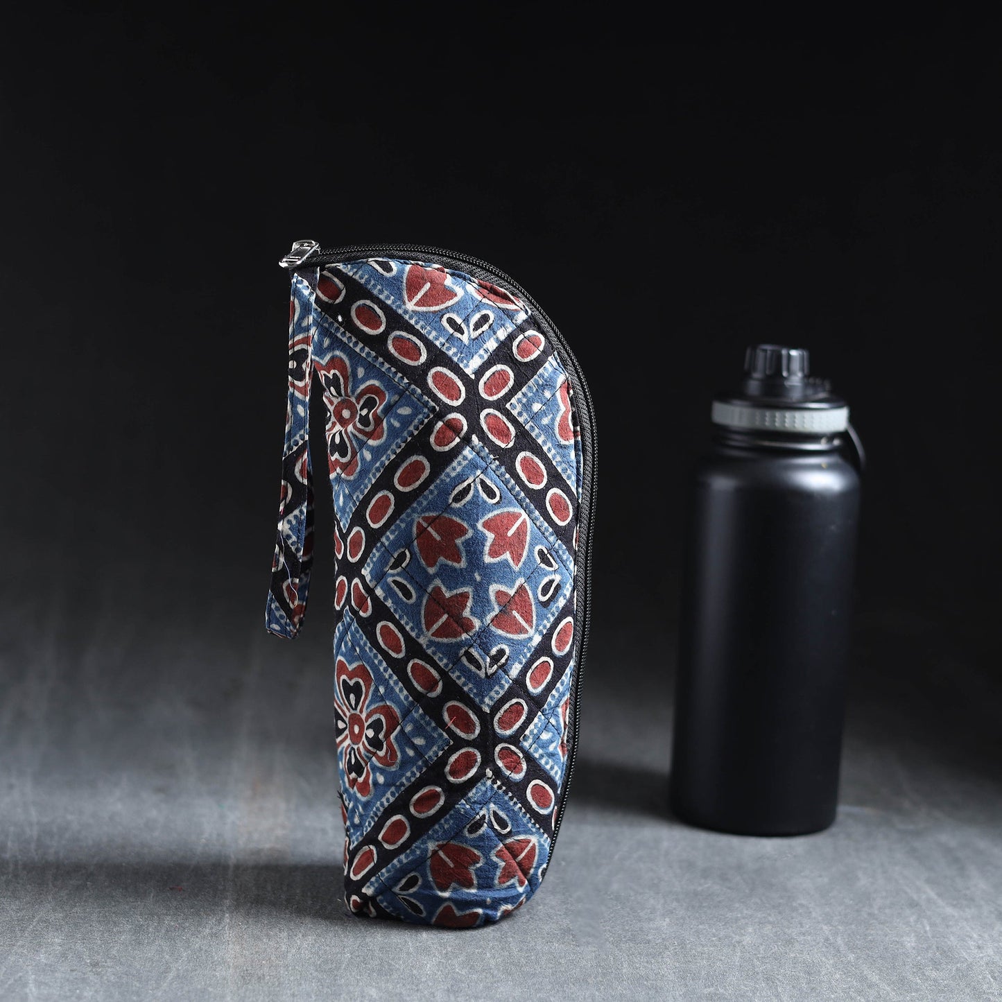Blue Handmade Cotton 1L Water Bottle Cover
