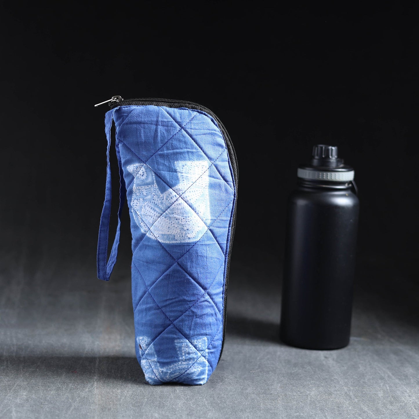 Blue Handmade Cotton 1L Water Bottle Cover