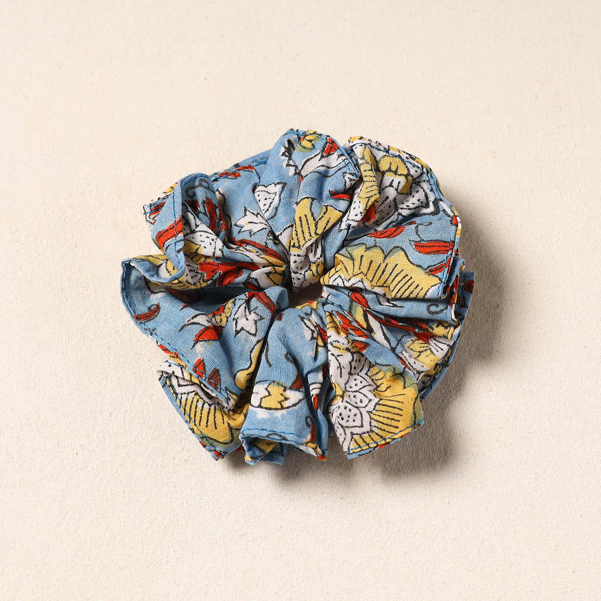 Blue Handmade Cotton Elastic Rubber Band/Scrunchie