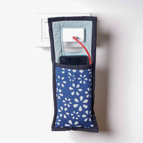 Blue Handmade Cotton Fabric Mobile Charging Holder 